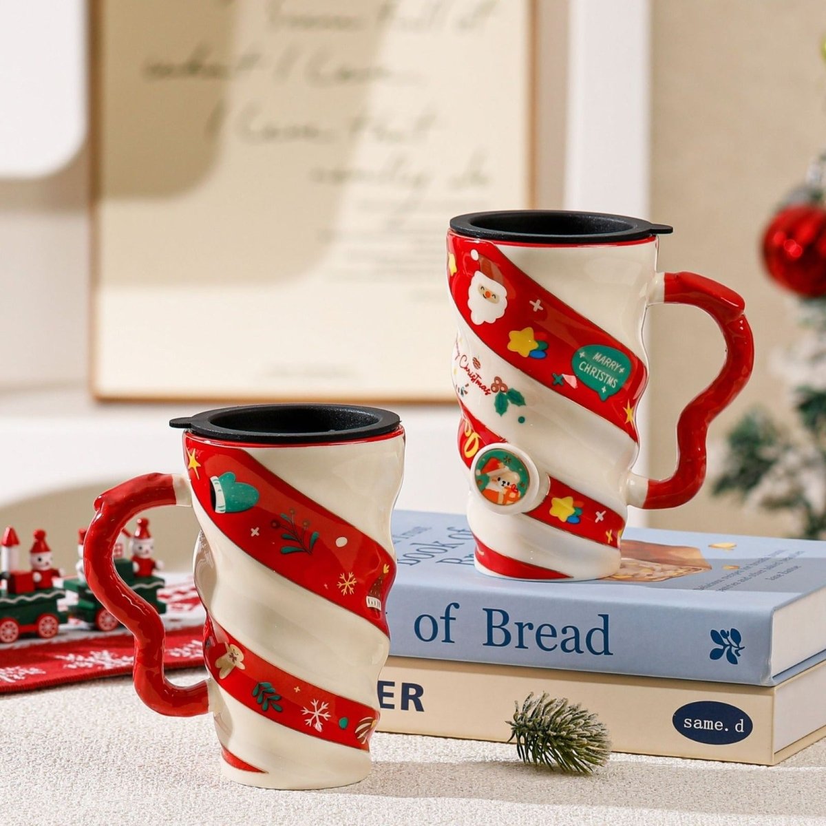 Christmas Travel Mug – Insulated Twist Design Cup with Lid | Festive Holiday Coffee Mug - Memories Insite